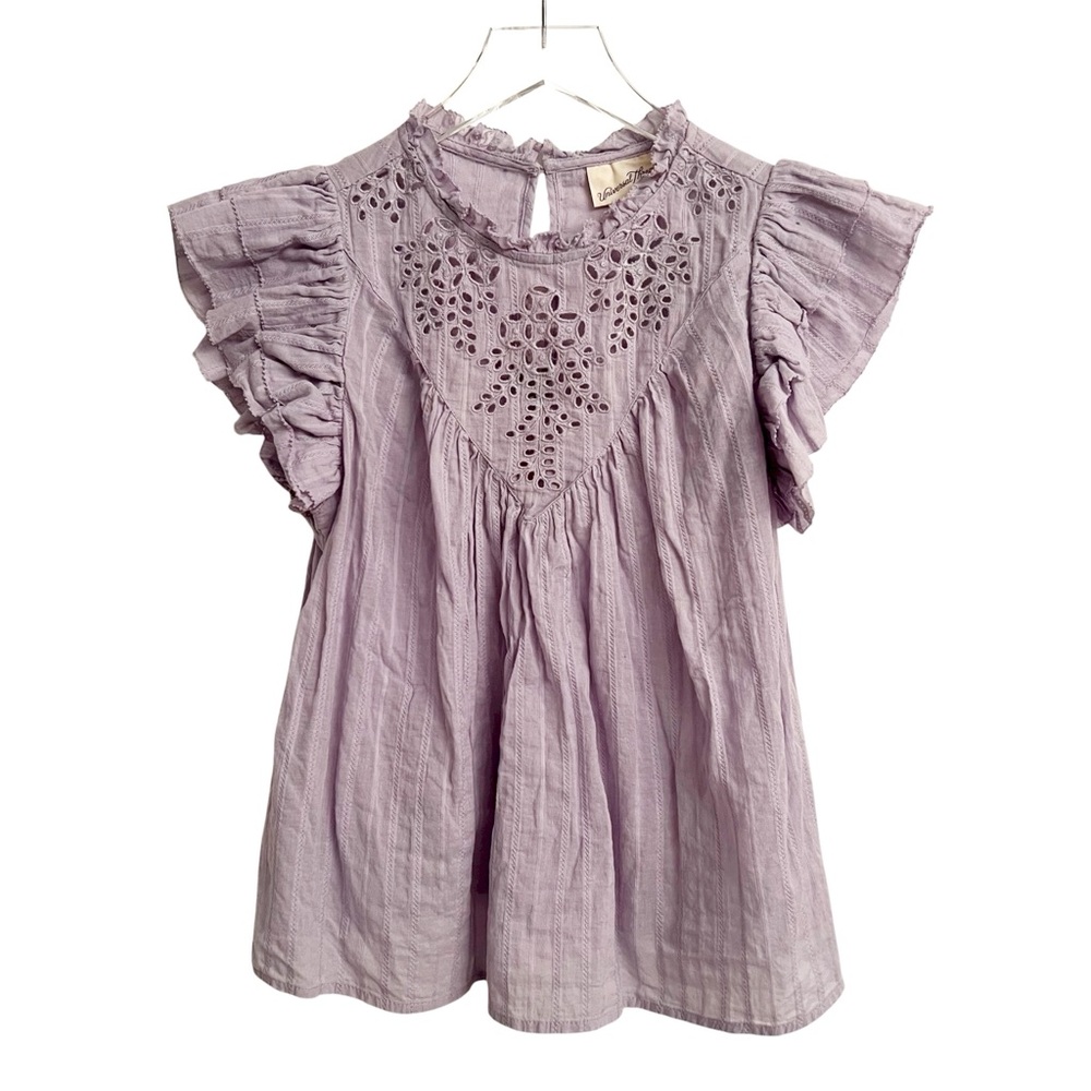Universal Thread Lilac Embroidered Eyelet Ruffled Sleeve Top Blouse Size Small - Picture 2 of 6